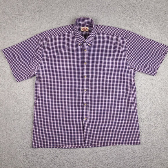 Dickies Shirt Mens XL Blue Plaid Button Down‎ Short Sleeve Cotton Blend - Picture 1 of 14